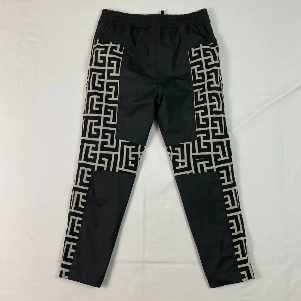 BALMAIN mens Maxi Monogram Knee-Pad Track Pants Nylon Jogger‎ Black Ivory 48